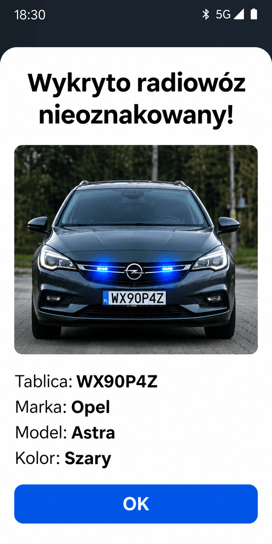 OkoKierowcy - alert o wykrytym nieoznakowanym radiowozie