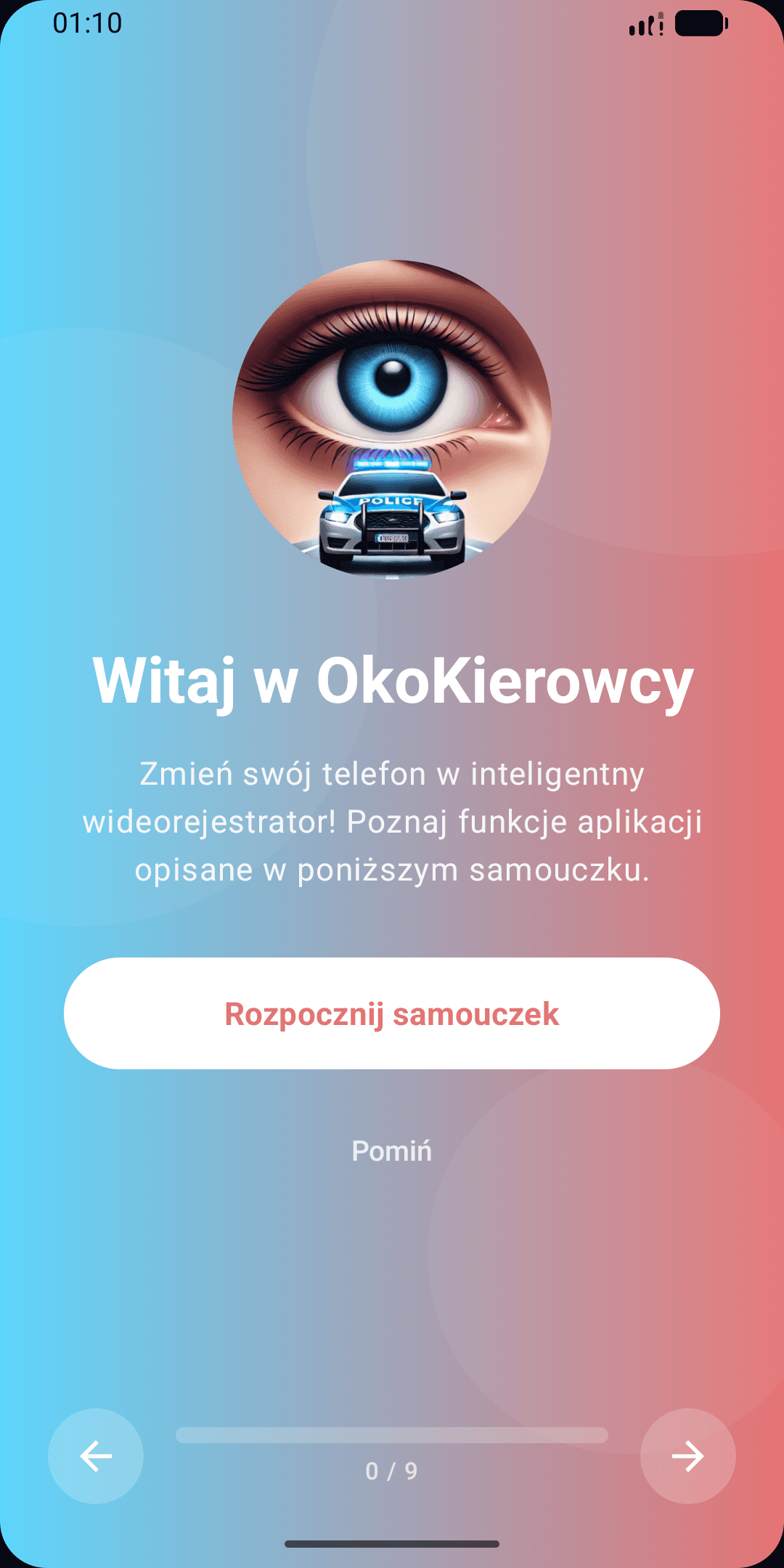 OkoKierowcy - ekran startowy